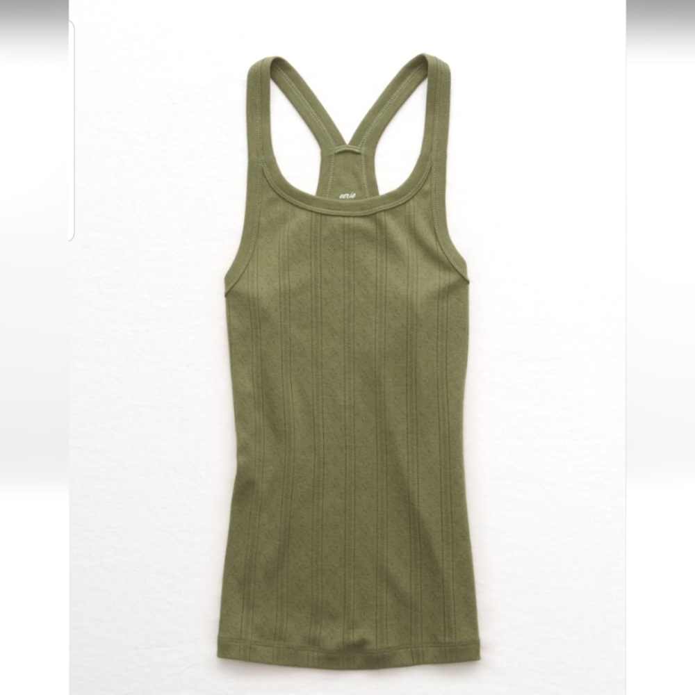 Aerie Sage Green Pretty Pointelle Racerback Tank Top